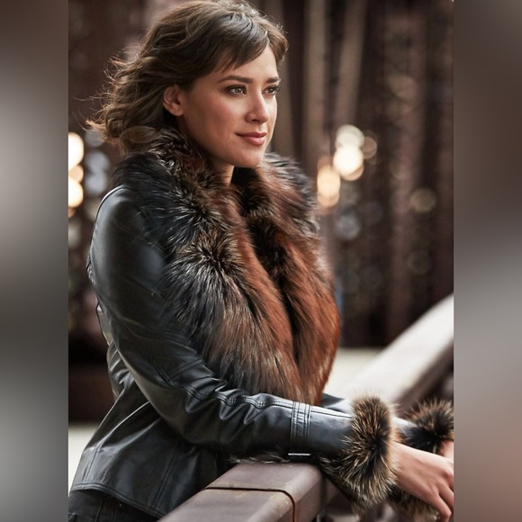 Overland Lambskin Brown Leather Jacket with Fox Fur Trim - size M - Picture 10 of 10